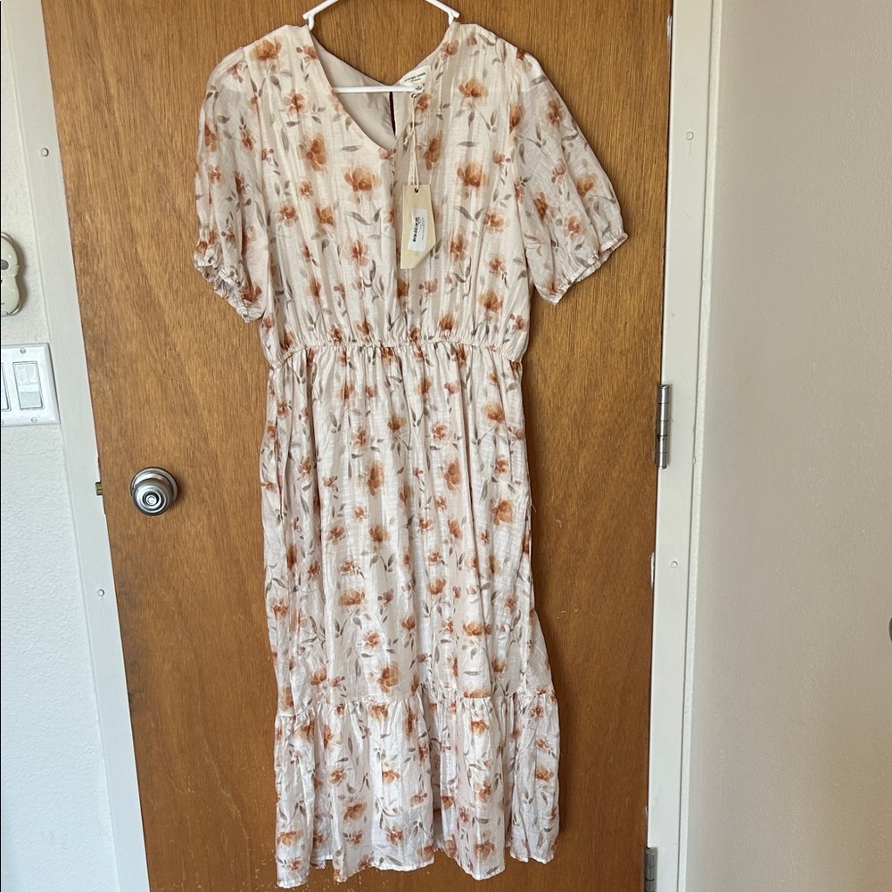 Orange Creek Beige and Rust Floral Dress